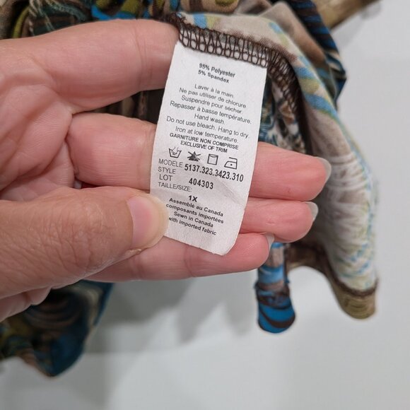 Laura Plus Petites 3/4 Sleeve Wrap Blouse Tan Teal Size 1X - Picture 4 of 5